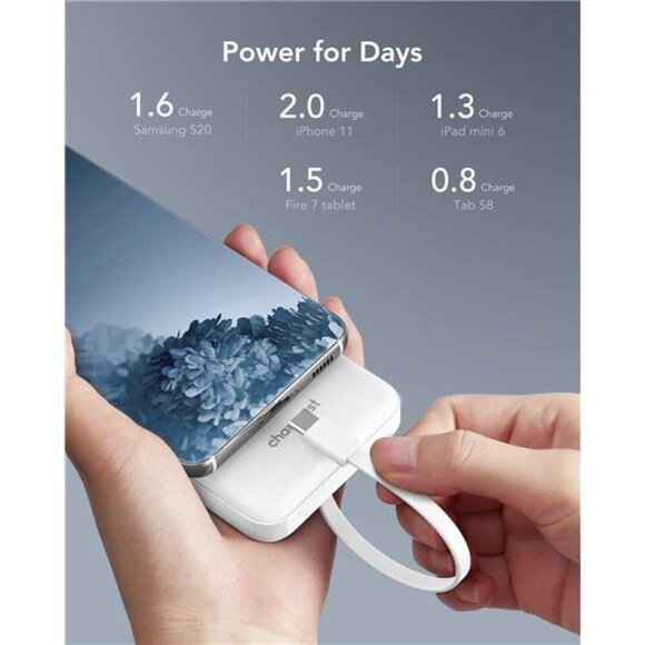 Portable Charger Power Bank Built In Cables Slim Fast Charging Battery Pack - Picture 4 of 8